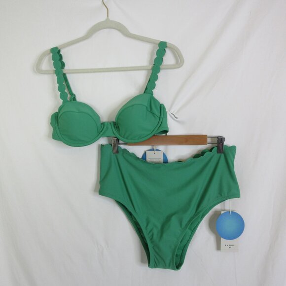 Rhode Bikini 2 Pc Bikini Demitasse Green Scalloped Summer Size Large 12-14 NWT - Picture 3 of 15